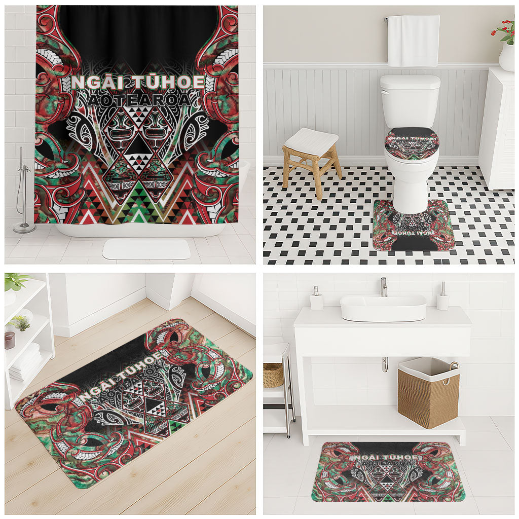 Aotearoa Ngai Tuhoe Bathroom Set Maori Tribal Red And Green Paua Shell Pattern