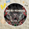 Aotearoa Ngai Tuhoe Beach Blanket Maori Tribal Red And Green Paua Shell Pattern