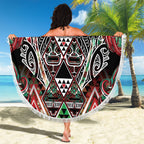 Aotearoa Ngai Tuhoe Beach Blanket Maori Tribal Red And Green Paua Shell Pattern