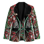 Aotearoa Ngai Tuhoe Blazer Maori Tribal Red And Green Paua Shell Pattern