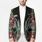 Aotearoa Ngai Tuhoe Blazer Maori Tribal Red And Green Paua Shell Pattern