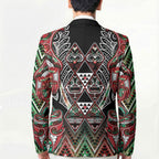 Aotearoa Ngai Tuhoe Blazer Maori Tribal Red And Green Paua Shell Pattern