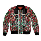 Aotearoa Ngai Tuhoe Bomber Jacket Maori Tribal Red And Green Paua Shell Pattern