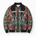 Aotearoa Ngai Tuhoe Bomber Puffer Jacket Maori Tribal Red And Green Paua Shell Pattern