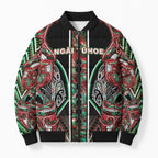 Aotearoa Ngai Tuhoe Bomber Puffer Jacket Maori Tribal Red And Green Paua Shell Pattern