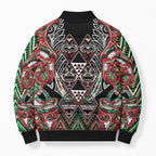 Aotearoa Ngai Tuhoe Bomber Puffer Jacket Maori Tribal Red And Green Paua Shell Pattern