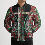 Aotearoa Ngai Tuhoe Bomber Puffer Jacket Maori Tribal Red And Green Paua Shell Pattern