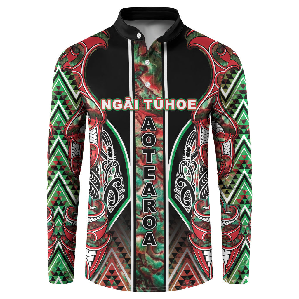 Aotearoa Ngai Tuhoe Button Sweatshirt Maori Tribal Red And Green Paua Shell Pattern