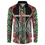 Aotearoa Ngai Tuhoe Button Sweatshirt Maori Tribal Red And Green Paua Shell Pattern