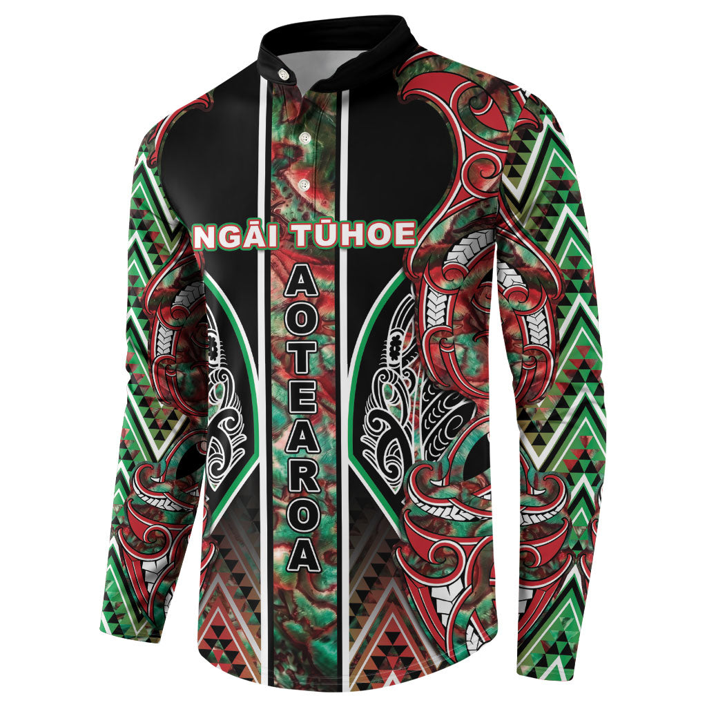 Aotearoa Ngai Tuhoe Button Sweatshirt Maori Tribal Red And Green Paua Shell Pattern