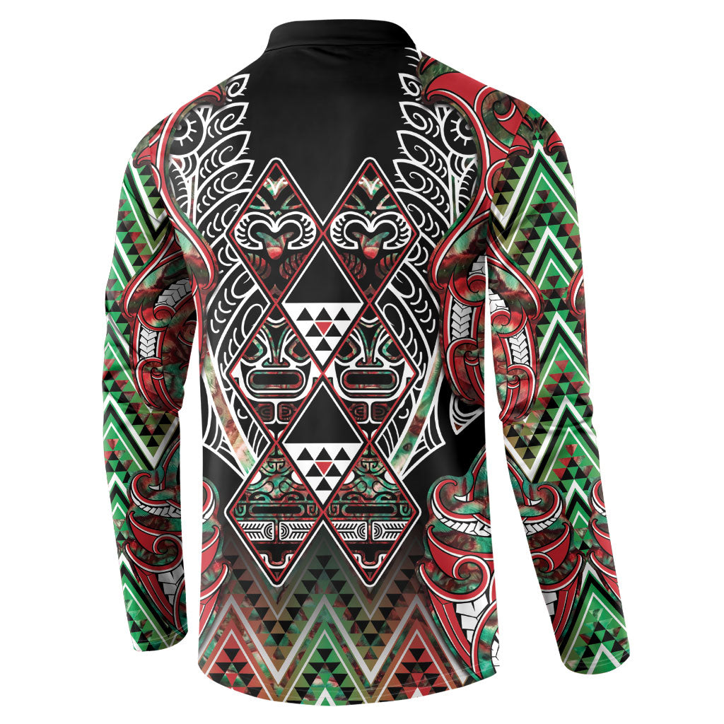 Aotearoa Ngai Tuhoe Button Sweatshirt Maori Tribal Red And Green Paua Shell Pattern