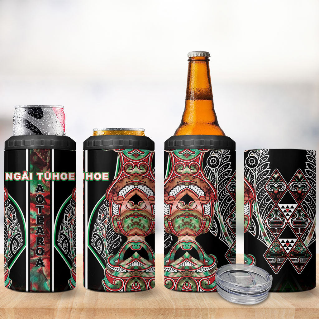 Aotearoa Ngai Tuhoe 4 in 1 Can Cooler Tumbler Maori Tribal Red And Green Paua Shell Pattern