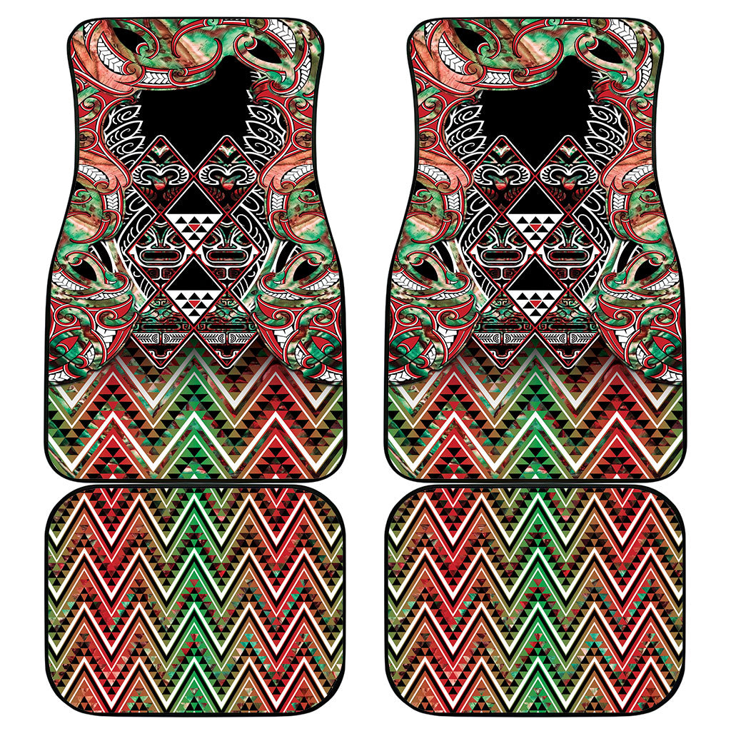 Aotearoa Ngai Tuhoe Car Mats Maori Tribal Red And Green Paua Shell Pattern
