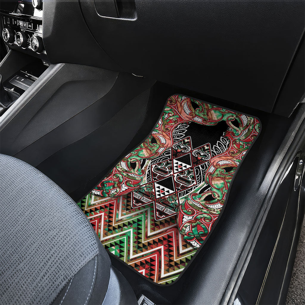 Aotearoa Ngai Tuhoe Car Mats Maori Tribal Red And Green Paua Shell Pattern