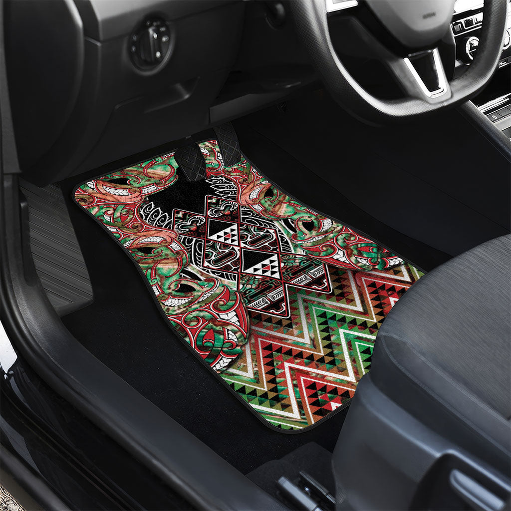 Aotearoa Ngai Tuhoe Car Mats Maori Tribal Red And Green Paua Shell Pattern