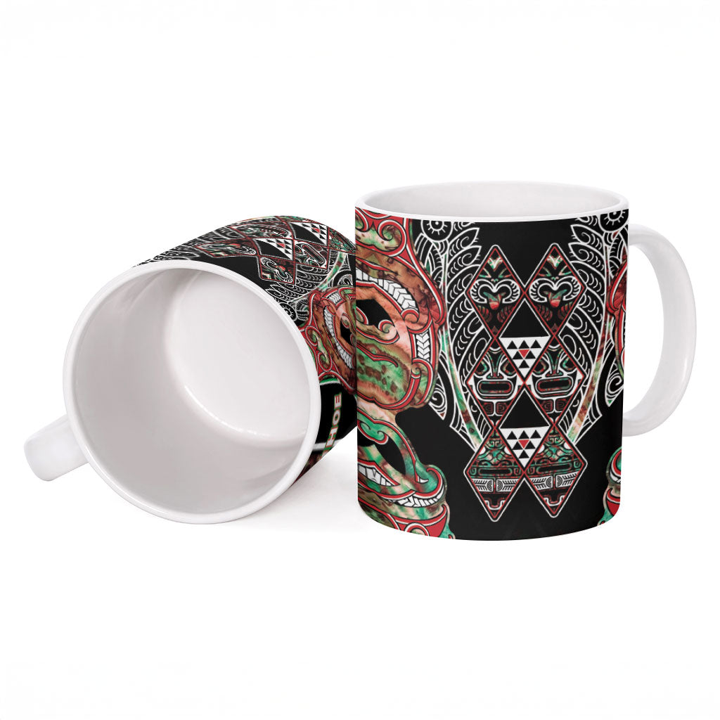 Aotearoa Ngai Tuhoe Ceramic Mug Maori Tribal Red And Green Paua Shell Pattern