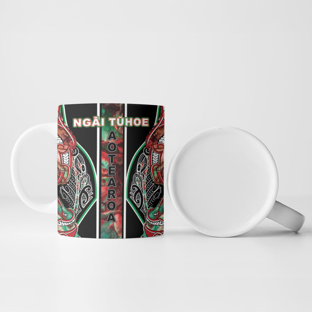 Aotearoa Ngai Tuhoe Ceramic Mug Maori Tribal Red And Green Paua Shell Pattern