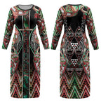 Aotearoa Ngai Tuhoe Couples Matching Long Sleeve Bodycon Dress and Long Sleeve Button Shirt Maori Tribal Red And Green Paua Shell Pattern