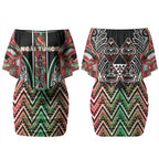 Aotearoa Ngai Tuhoe Couples Matching Off Shoulder Short Dress and Hawaiian Shirt Maori Tribal Red And Green Paua Shell Pattern