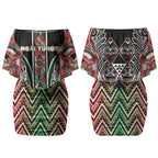 Aotearoa Ngai Tuhoe Couples Matching Off Shoulder Short Dress and Long Sleeve Button Shirt Maori Tribal Red And Green Paua Shell Pattern