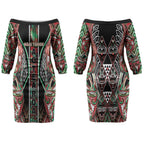 Aotearoa Ngai Tuhoe Couples Matching Off The Shoulder Long Sleeve Dress and Hawaiian Shirt Maori Tribal Red And Green Paua Shell Pattern
