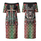 Aotearoa Ngai Tuhoe Couples Matching Puletasi and Long Sleeve Button Shirt Maori Tribal Red And Green Paua Shell Pattern
