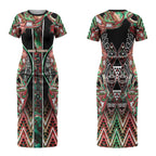 Aotearoa Ngai Tuhoe Couples Matching Short Sleeve Bodycon Dress and Hawaiian Shirt Maori Tribal Red And Green Paua Shell Pattern