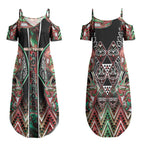 Aotearoa Ngai Tuhoe Couples Matching Summer Maxi Dress and Long Sleeve Button Shirt Maori Tribal Red And Green Paua Shell Pattern