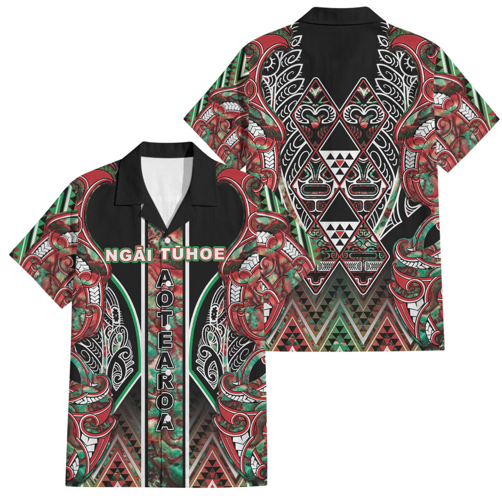 Aotearoa Ngai Tuhoe Family Matching Summer Maxi Dress and Hawaiian Shirt Maori Tribal Red And Green Paua Shell Pattern