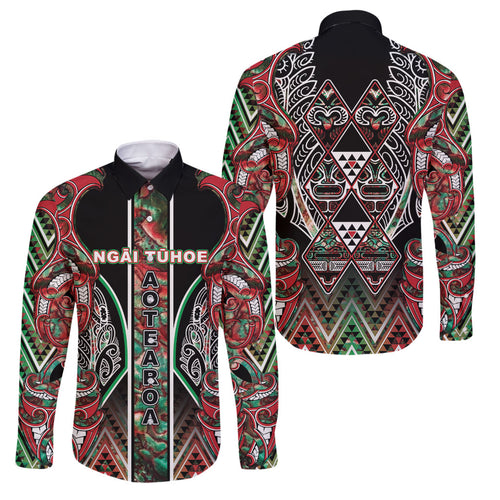 Aotearoa Ngai Tuhoe Family Matching Summer Maxi Dress and Hawaiian Shirt Maori Tribal Red And Green Paua Shell Pattern