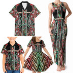 Aotearoa Ngai Tuhoe Family Matching Tank Maxi Dress and Hawaiian Shirt Maori Tribal Red And Green Paua Shell Pattern