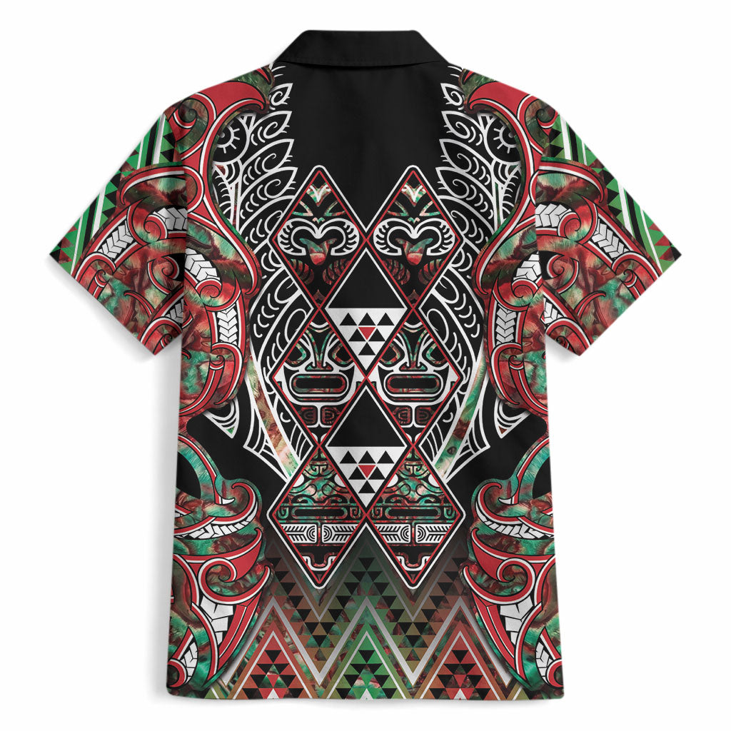 Aotearoa Ngai Tuhoe Hawaiian Shirt Maori Tribal Red And Green Paua Shell Pattern