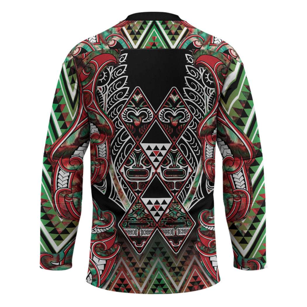 Aotearoa Ngai Tuhoe Hockey Jersey Maori Tribal Red And Green Paua Shell Pattern