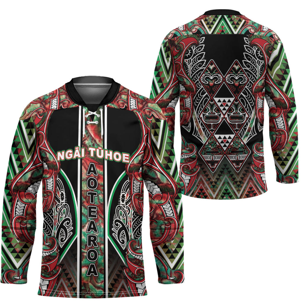 Aotearoa Ngai Tuhoe Hockey Jersey Maori Tribal Red And Green Paua Shell Pattern