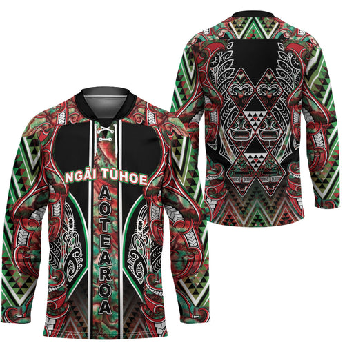 Aotearoa Ngai Tuhoe Hockey Jersey Maori Tribal Red And Green Paua Shell Pattern