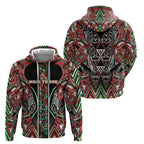 Aotearoa Ngai Tuhoe Hoodie Maori Tribal Red And Green Paua Shell Pattern