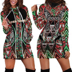 Aotearoa Ngai Tuhoe Hoodie Dress Maori Tribal Red And Green Paua Shell Pattern