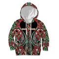 Aotearoa Ngai Tuhoe Kid Hoodie Maori Tribal Red And Green Paua Shell Pattern