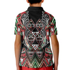 Aotearoa Ngai Tuhoe Kid Polo Shirt Maori Tribal Red And Green Paua Shell Pattern