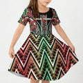 Aotearoa Ngai Tuhoe Kid Short Sleeve Dress Maori Tribal Red And Green Paua Shell Pattern