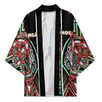 Aotearoa Ngai Tuhoe Kimono Maori Tribal Red And Green Paua Shell Pattern