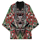 Aotearoa Ngai Tuhoe Kimono Maori Tribal Red And Green Paua Shell Pattern