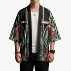 Aotearoa Ngai Tuhoe Kimono Maori Tribal Red And Green Paua Shell Pattern