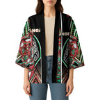 Aotearoa Ngai Tuhoe Kimono Maori Tribal Red And Green Paua Shell Pattern