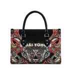 Aotearoa Ngai Tuhoe Leather Bag Maori Tribal Red And Green Paua Shell Pattern