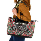 Aotearoa Ngai Tuhoe Leather Tote Bag Maori Tribal Red And Green Paua Shell Pattern