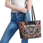 Aotearoa Ngai Tuhoe Leather Tote Bag Maori Tribal Red And Green Paua Shell Pattern