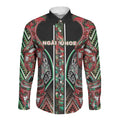 Aotearoa Ngai Tuhoe Long Sleeve Button Shirt Maori Tribal Red And Green Paua Shell Pattern