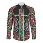 Aotearoa Ngai Tuhoe Long Sleeve Button Shirt Maori Tribal Red And Green Paua Shell Pattern