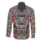 Aotearoa Ngai Tuhoe Long Sleeve Button Shirt Maori Tribal Red And Green Paua Shell Pattern